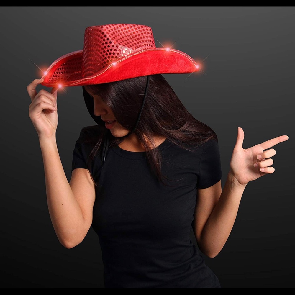 Red Sequin LED Light Up Cowboy Hat
